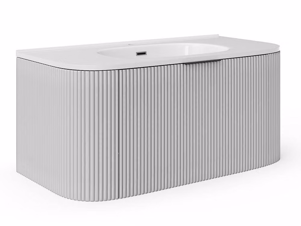 Vente-unique Wall-Mounted Ribbed Bathroom Vanity Unit with Inset Basin in Matt White – 2