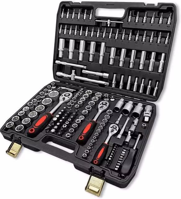 VOGREX 172-Piece Socket Tool Set with 1/2, 1/4 and 3/8 Drive Ratchet Wrench Bits in Silver