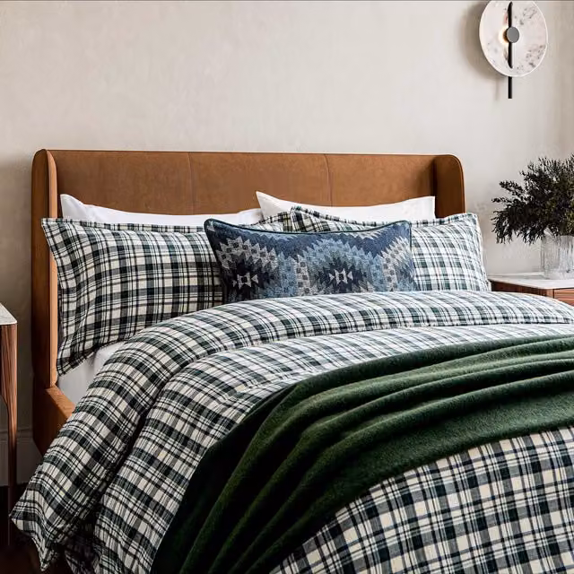 Bedeck of Belfast Reversible Woven Check Cotton Double Duvet Cover and Pillowcase Set in Blue and Green, W: 200 cm, H: 220 cm – 1