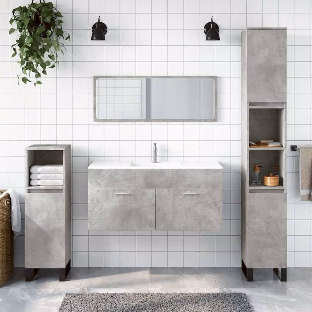 Berkfield Home Modern Wall Mounted Bathroom Vanity Unit and Mirror Cabinet in Matt Grey, W/D/H: 46.0 x 38.5 x 46.0 cm – 2
