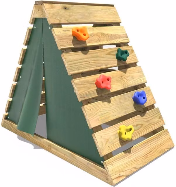 Rebo Modular Wooden Climbing Pyramid with Climbing Wall and Secret Den in Green and Multicolour