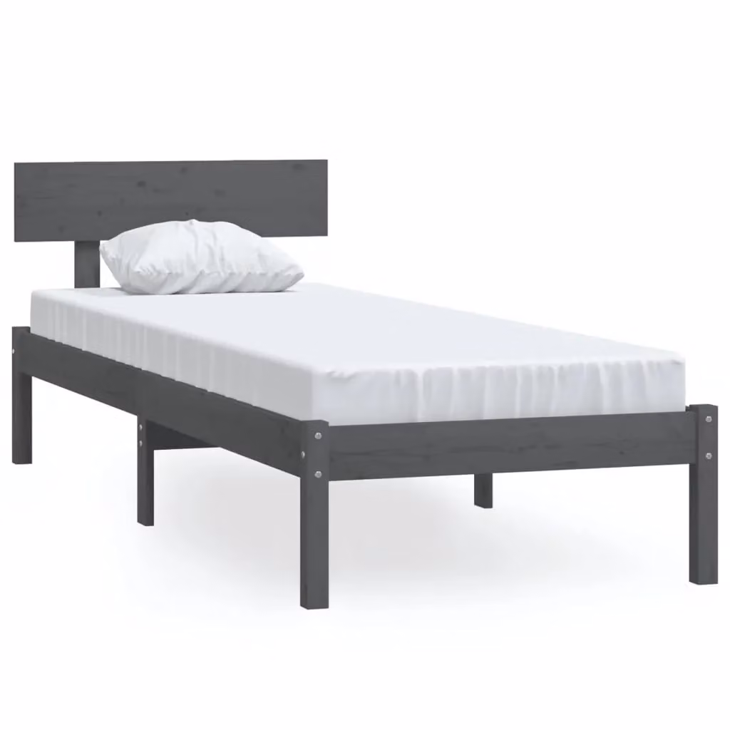 Berkfield Home Single Bed Frame in Grey Solid Pine Wood, W/D/H: 90 x 190 cm – 2