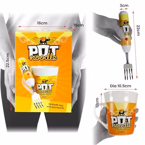 Kimm & Miller Pot Noodle Gift Set with Spinning Fork and Mug in Orange, Yellow and Multicolour Ceramic – 3