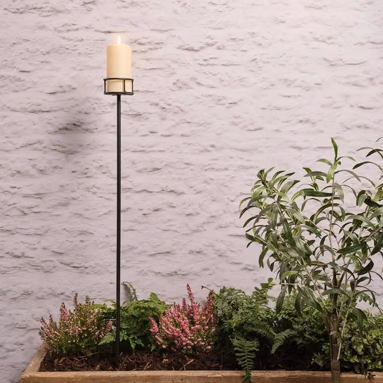 Adjustable Black Metal Outdoor Candle Stake with TruGlow Pillar Candle