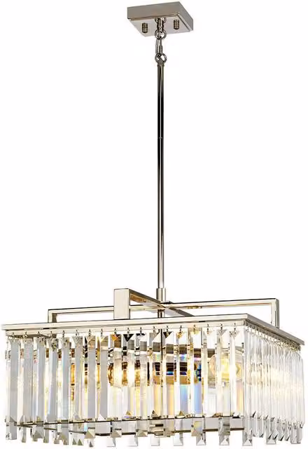 Loops 4 Bulb Chandelier with Cut Glass Crystals in Silver Polished Nickel