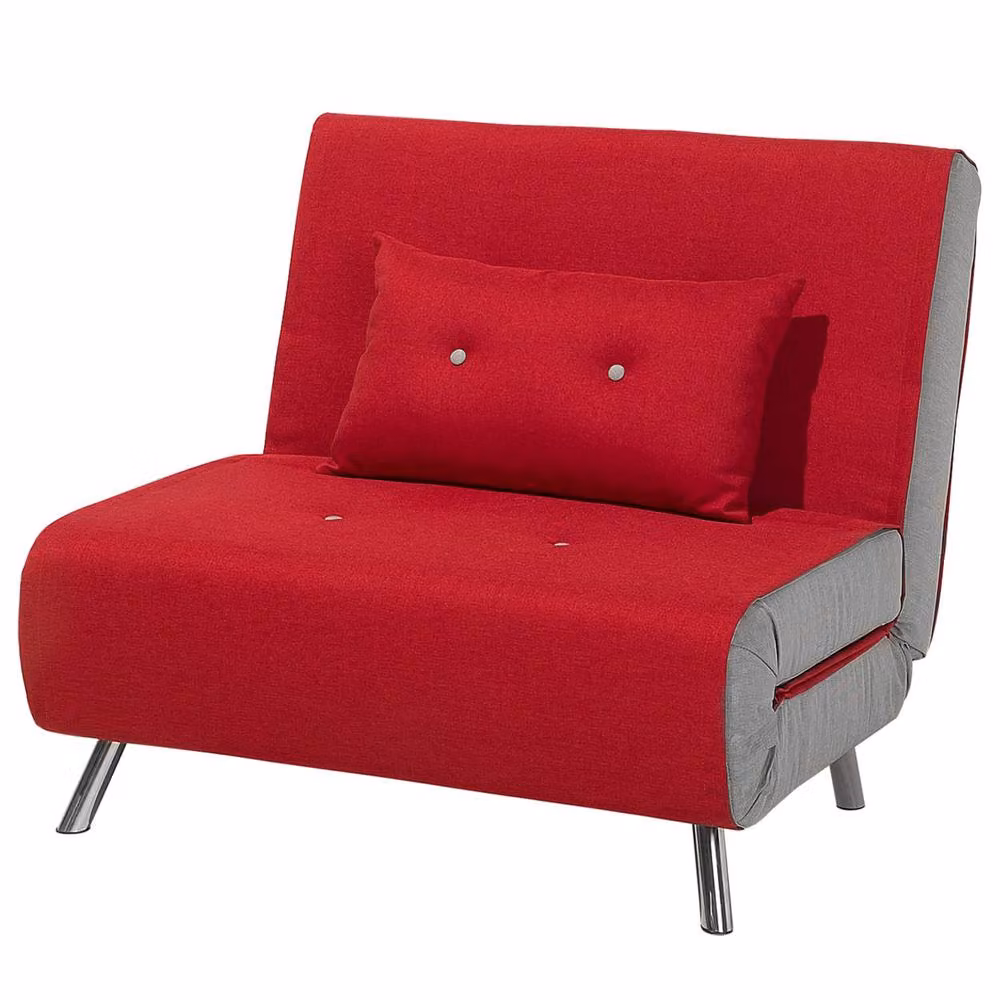 Wyld and Coco Red Fabric Single Sofa Bed with Metal Frame and Armrests – 4