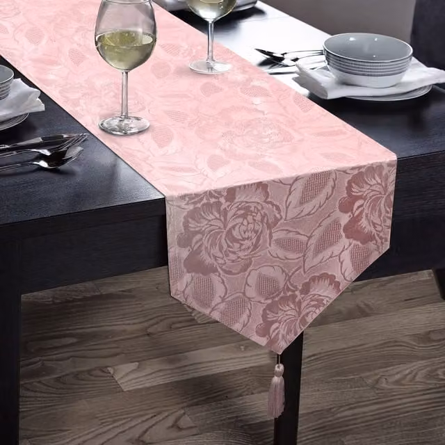 Intimates Rose Damask Floral Table Runner in Pink and Orange, W: 33.03 cm, L: 177.8 cm