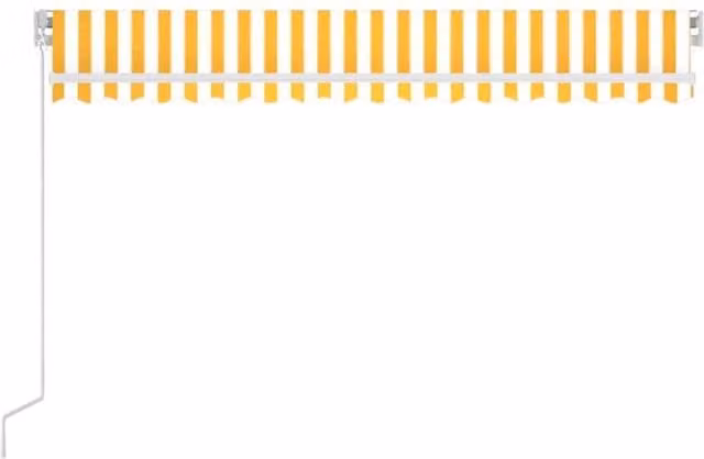 Berkfield Home Manual Retractable Folding Arm Awning with LED, Yellow and White Striped, W: 450 cm, D: 300 cm