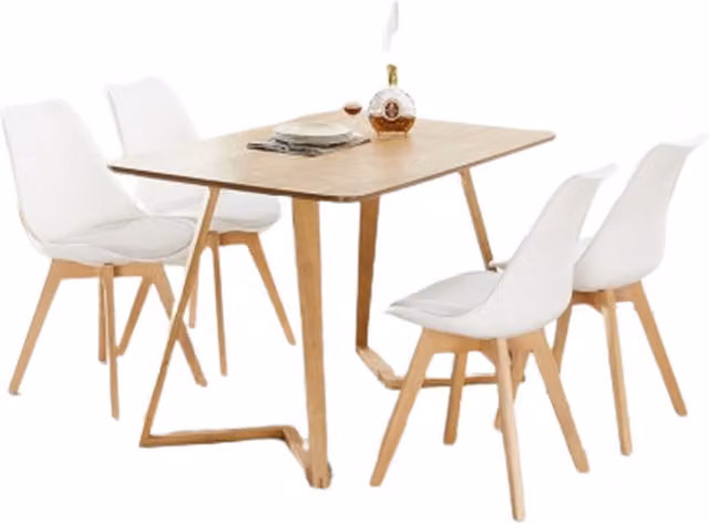 Life Interiors Lorenzo Dallas Scandinavian Dining Set with Rectangular Table and 4 White Birch Chairs