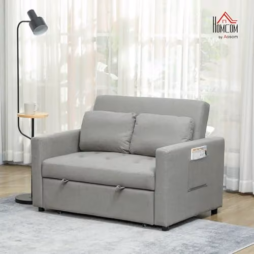 HOMCOM 2 Seater Velvet Sofa Bed with Pull Out Drawer and Scatter Cushions, Grey, W/D/H: 120 x 84 x 86 cm – 2