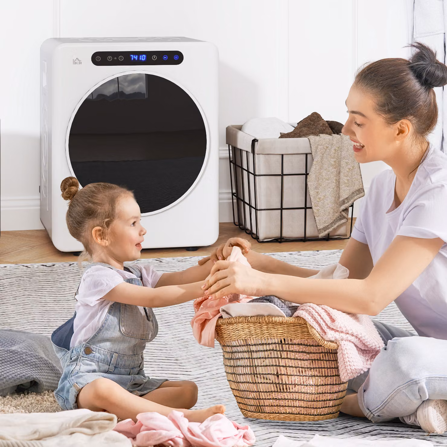 HOMCOM 8kg Vented Front Loading Tumble Dryer in White with Stainless Steel Tub and 6 Heat Settings – 7