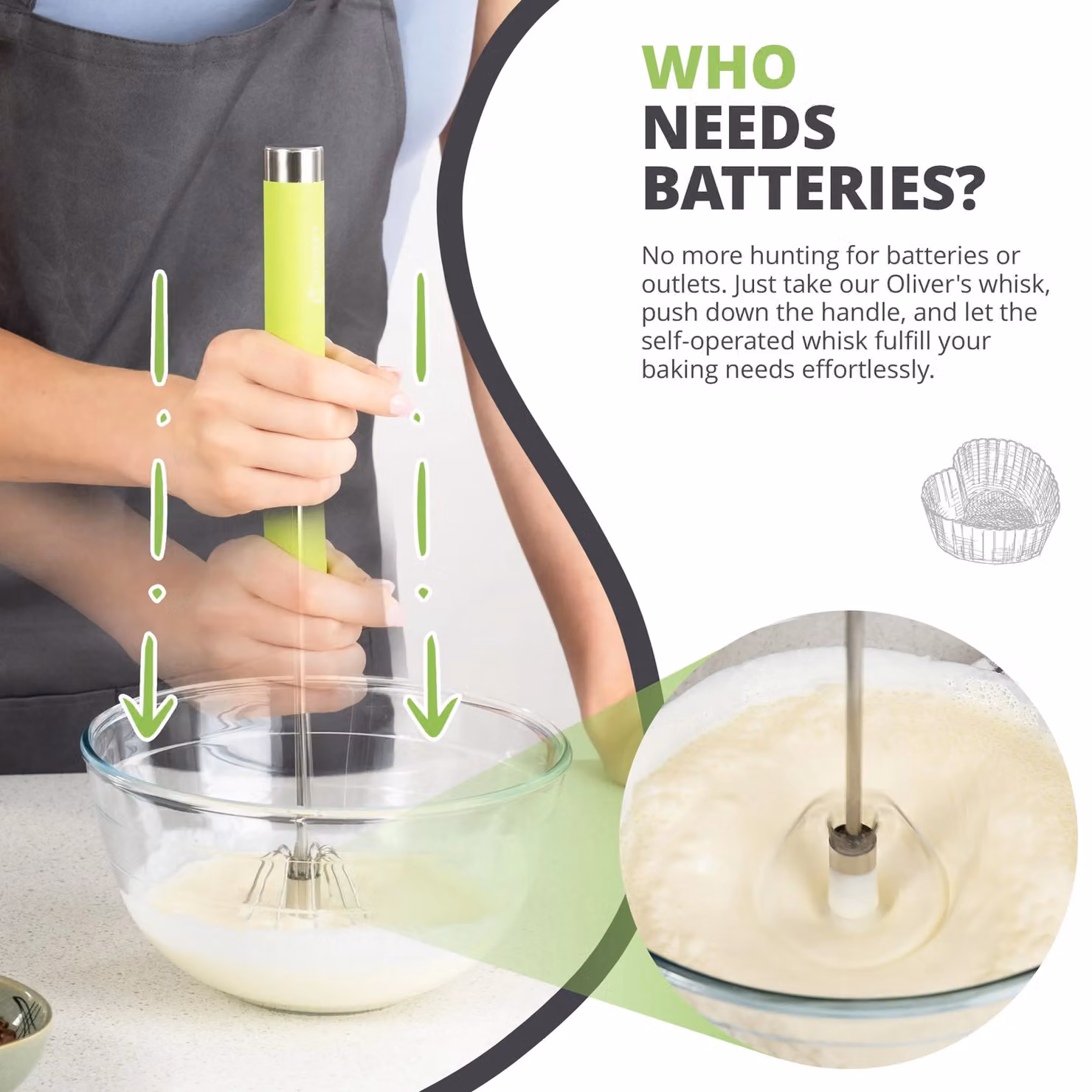 Oliver's Kitchen Hand Push Whisk and Frother in Green – 2