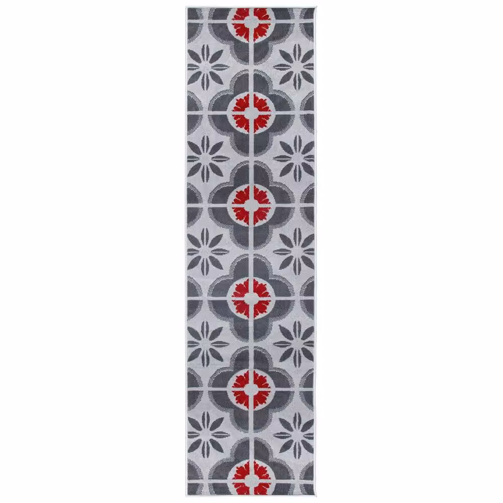 Bravich LTD Floral Tile Hallway Runner Rug, Red, W: 60 cm, L: 240 cm – 3