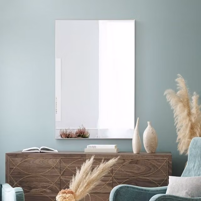 MirrorOutlet Modern Rectangular Wall Mirror with Matt Silver Aluminium Frame