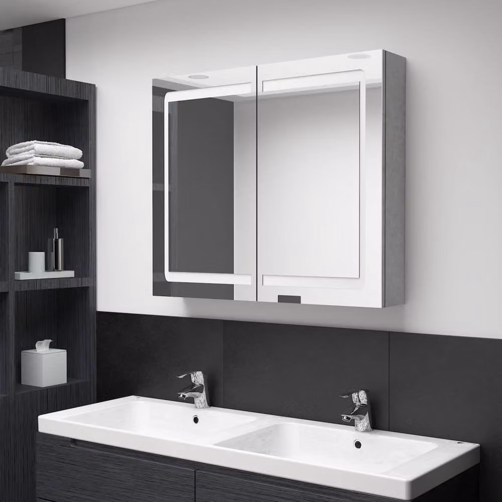 Berkfield Home LED Bathroom Mirror Cabinet in Concrete Grey, W/D/H: 80 x 12 x 68 cm – 1