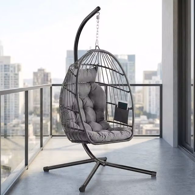 SONGMICS Height-Adjustable Hanging Egg Chair with Stand, Grey