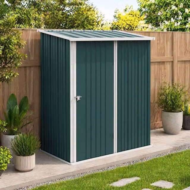 STILVORA Green Galvanised Steel Lean-to Garden Shed with Single Door