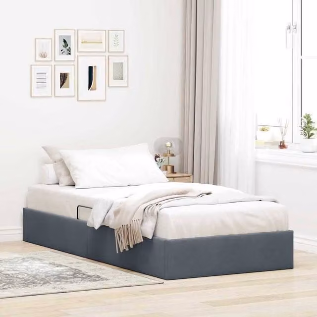 Berkfield Home Modern Velvet Storage Bed in Dark Grey, W: 100 cm x D: 203 cm