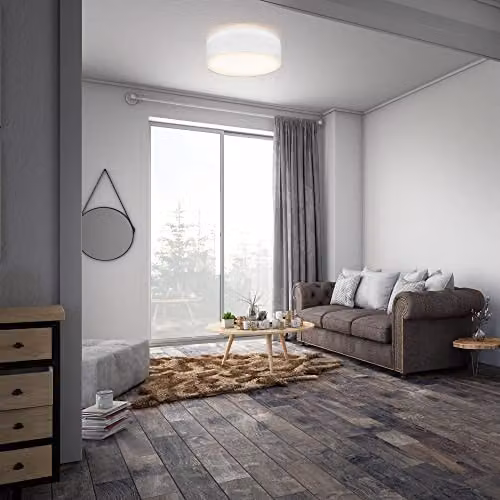 B.K.Licht White Fabric Cylinder Ceiling Light, E27 Socket, 40W Max, W/D/H: 30 x 30 x 10 cm – 3