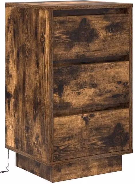Berkfield Home Durable Bedside Cabinet with Integrated LED Lights in Smoked Oak, W/D/H: 38 x 34 x 65 cm – 1
