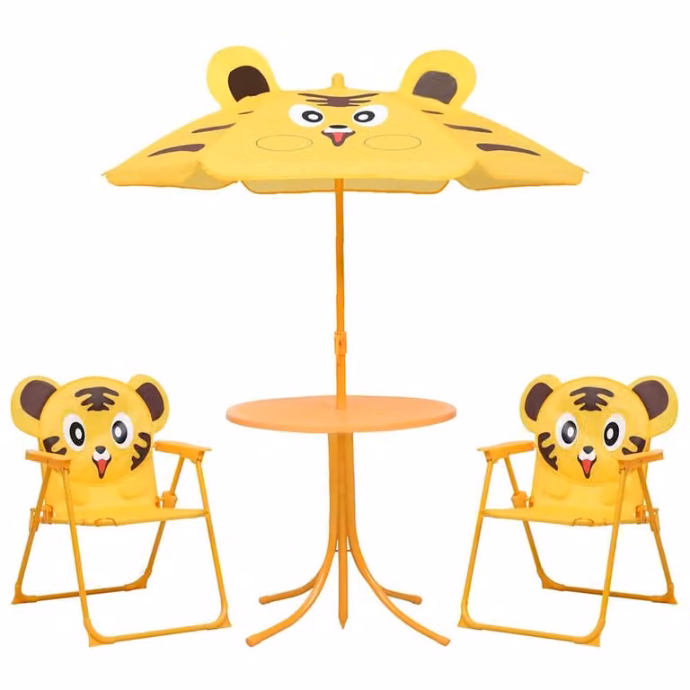 Berkfield Home 3 Piece Kids Garden Bistro Set with Parasol in Yellow