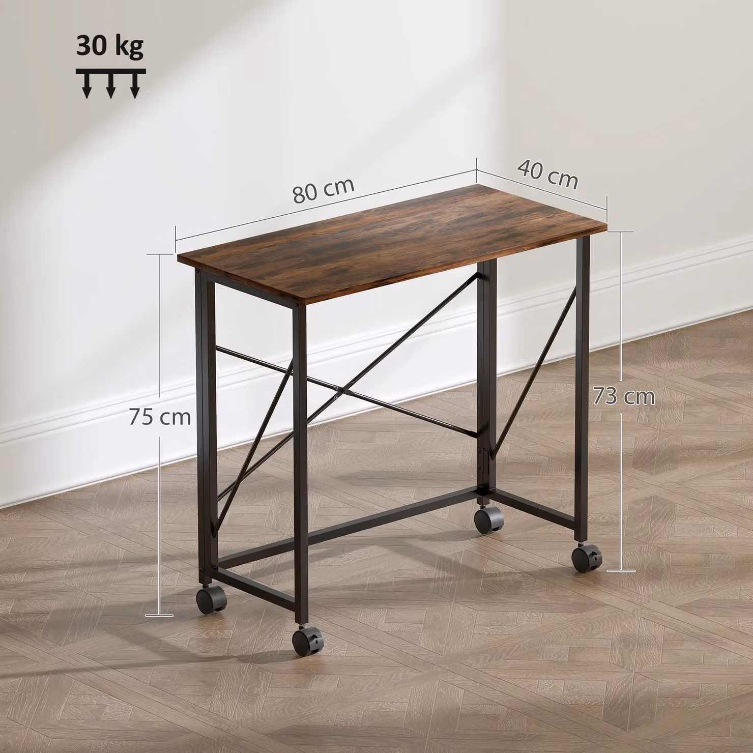 HOMCOM Brown Folding Writing Desk with Castors for Home Office – 3