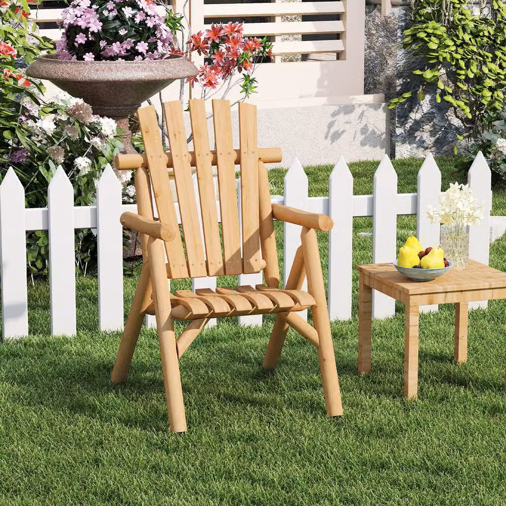 Costway Natural Wooden Outdoor Patio Lounge Armchair with Backrest – 4