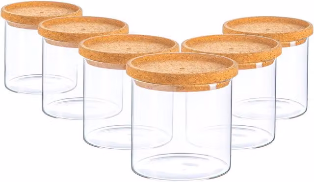 Argon Tableware Scandi Storage Jar with Cork Lid, Transparent and White, 0.55 l, Pack of 6