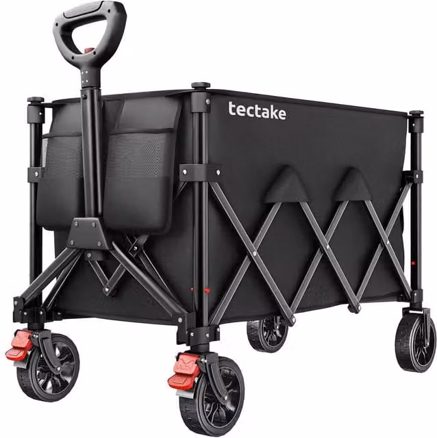 tectake RollRider Folding Trolley with Telescopic Handle and Front Swivel Wheels in Black