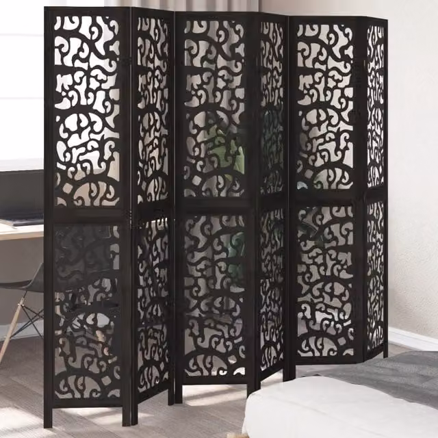 Berkfield Home 6-Panel Black Solid Paulownia Wood Room Divider – 1