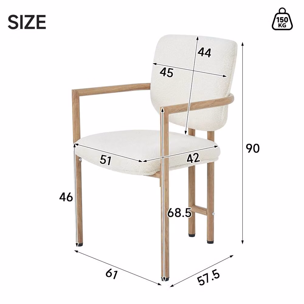 Rolipo Set of 4 Beige Boucle Dining Chairs with Natural Wood Effect Metal Frame – 2