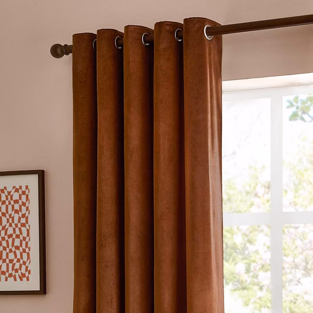 Furn Velvet Room Darkening Eyelet Curtain Pair in Terracotta, Width: 168 cm, Drop: 137 cm – 3