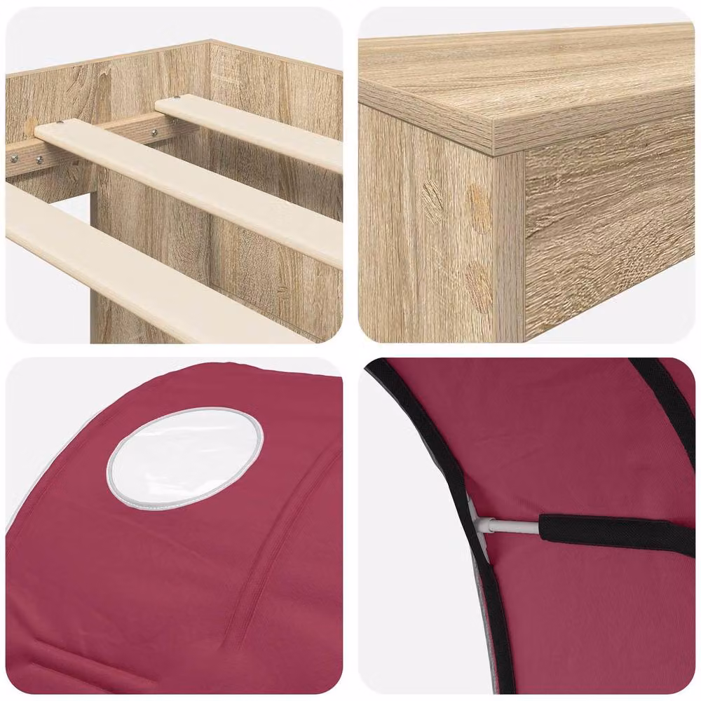 Berkfield Home 3-Piece Bed with Tunnel and Lift-Up Base in Sonoma Oak and Red Brown Engineered Wood – 3