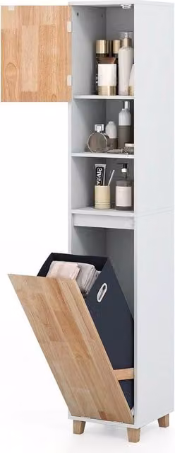 Kelvenix Tall Bathroom Storage Organizer Unit in White, H 170 cm x W 31 cm – 1