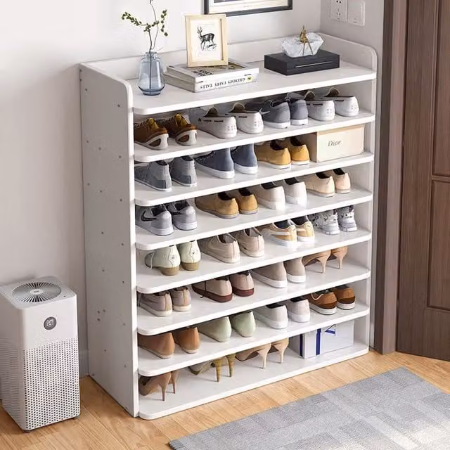 Living and Home 8-Tier Shoe Rack Cabinet in White, Width: 82 cm