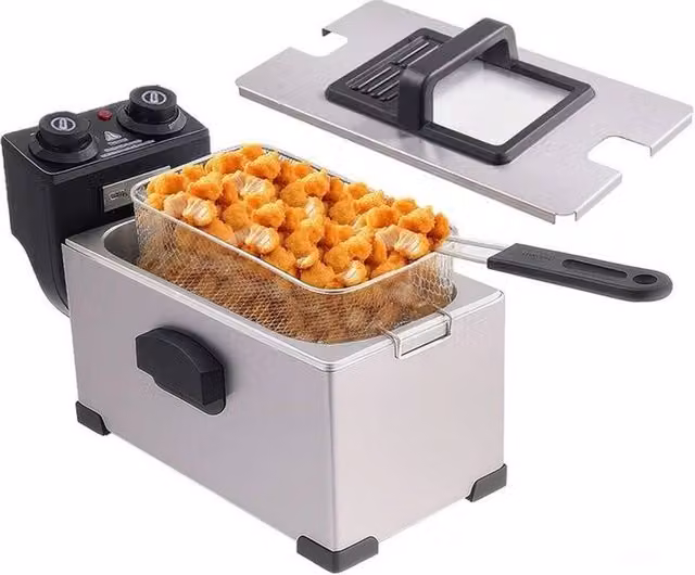 NESTLUNE 2000W 3L Deep Fat Fryer in Silver Stainless Steel with Basket