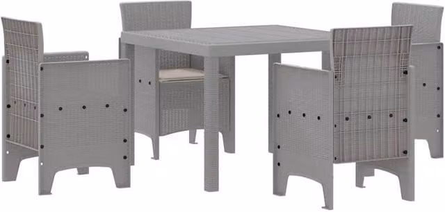 Berkfield Home 5 Piece Garden Dining Set with Light Grey Cushions and Poly Rattan Table and Chairs – 1