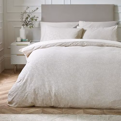 Catherine Lansfield Corded Leaves Single Duvet Cover and Pillowcase Set in Gold, W/D/H: 135 x 200 cm and 50 x 75 cm – 1