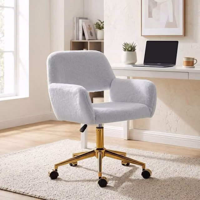 ERGOVEXA Faux Fur Rabbit Task Chair in Grey with 360 Degree Swivel and Castors, W/D/H: 57 x 60 x 88 cm – 1