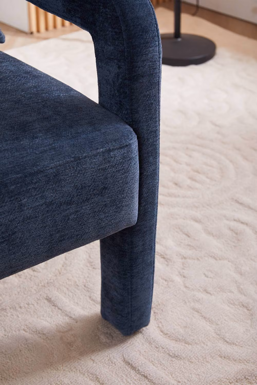 Living and Home Blue Chenille Upholstered Accent Chair with Armrests and Lumbar Pillow – 4