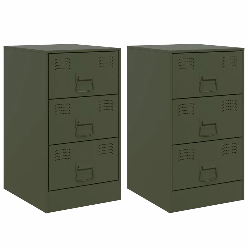 Berkfield Home Set of 2 Metal Bedside Cabinets in Olive Green, W/D/H: 34.5 x 39 x 62 cm – 2