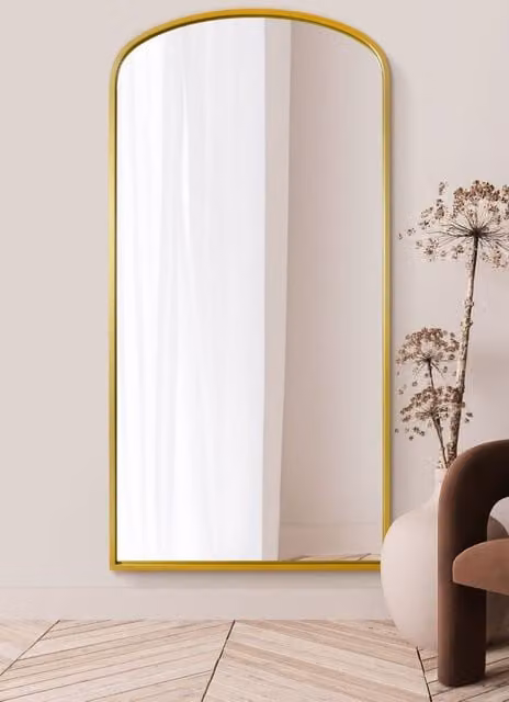 MirrorOutlet Gold Metal Framed Arched Wall Leaner Mirror, H 200 cm x W 100 cm