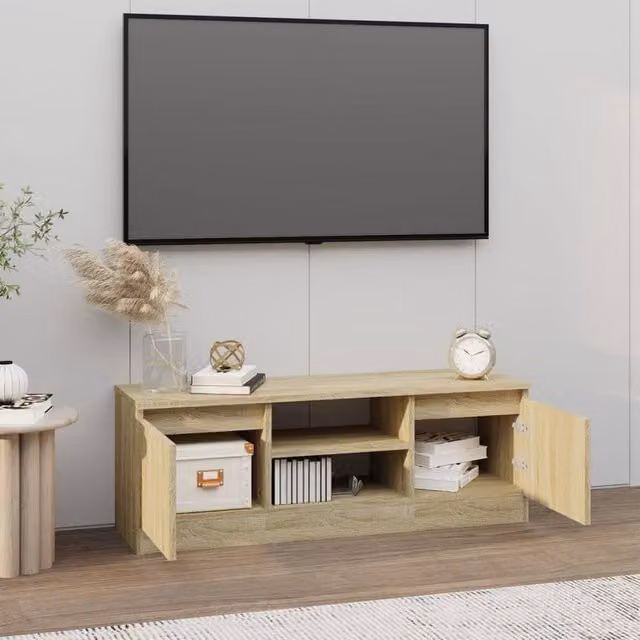 Berkfield Home Modern TV Cabinet with Door in Sonoma Oak, Light Brown, W/D/H: 102 x 30 x 36 cm – 1