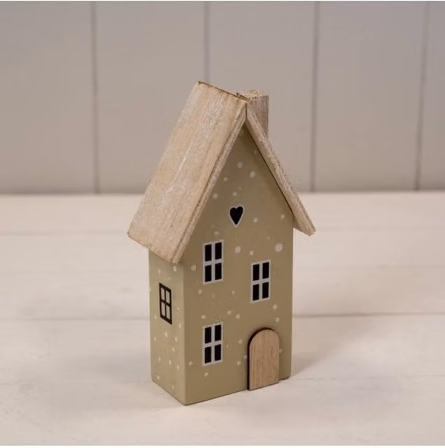 KDMD Scandinavian Wooden House Tabletop Decoration in Beige and Light Sage Green – 1