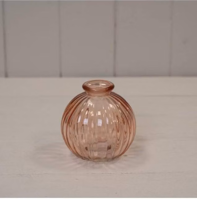 KDMD Round Rose Pink Striped Glass Tabletop Vase