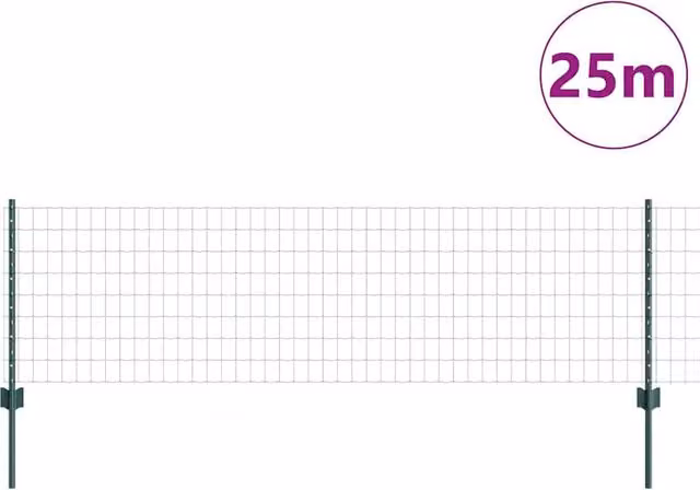 Berkfield Home Green Euro Fence with 11 U-Profile Posts, Powder-Coated Steel, W: 25 m, H: 0.6 m – 1