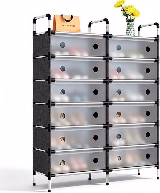 Ventryn 7 Tier Black Metal Shoe Rack and Cabinet Storage Organiser – 1
