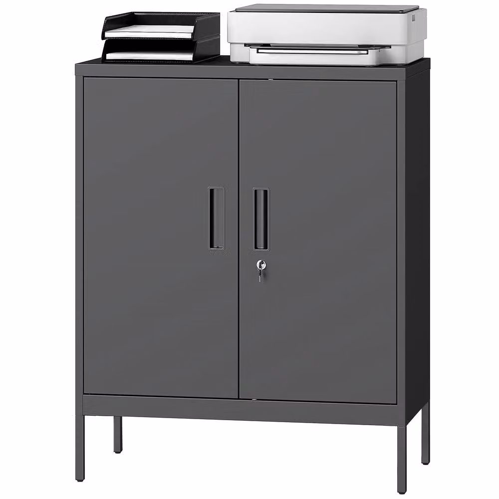 Rolipo Black Metal Lockable Storage Cabinet with Adjustable Shelves and Hinged Doors – 2