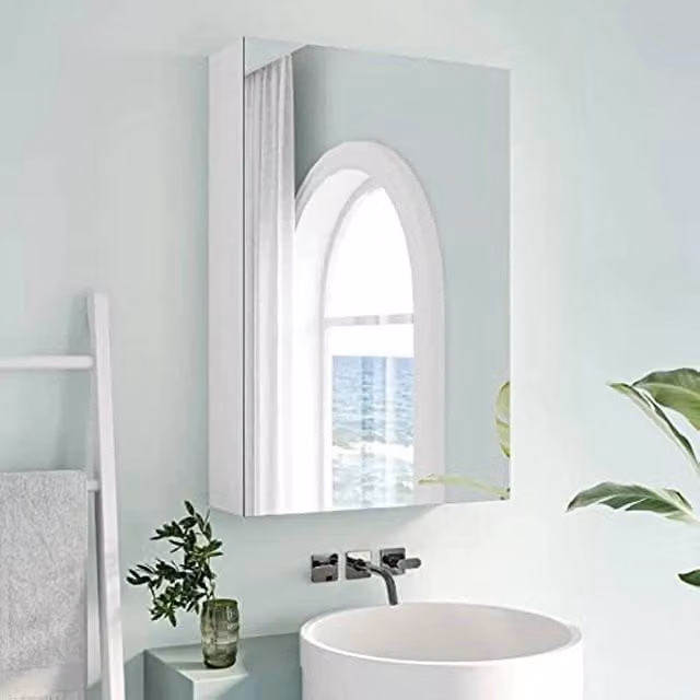 SPETLEK White Single Door Mirrored Bathroom Storage Cabinet, W/D/H: 40 x 12 x 60 cm