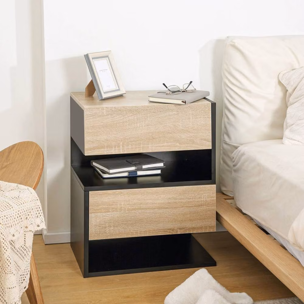 NESTLUNE Modern Wall Mounted Bedside Table Set in Brown – 2